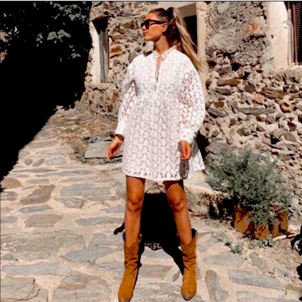 Zara Spectacular Textured Lace, White Mini Dress, Size S - Picture 4 of 10